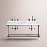 Caloria Double Washstand — FORGED BRONZE / Italian Carrara marble / OVAL-60