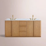 Liromelle Double Vanity — NATURAL OAK / CARRARA / RECTANGLE