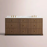 Celorin Reeded Double Vanity — BROWN OAK / CARRARA / OVAL