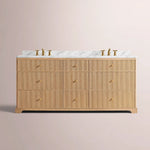 Celorin Reeded Double Vanity — LIGHT OAK / CARRARA / RECTANGLE