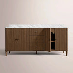 Luvoriel Reeded Double Vanity — BROWN OAK / CARRARA / OVAL