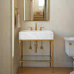 Caloria Powder Washstand — FORGED BRASS / CARRARA / OVAL