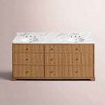 Celorin Reeded Double Vanity — NATURAL OAK / CARRARA / OVAL