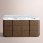 Ethoria Double Vanity — BROWN OAK / CARRARA / OVAL