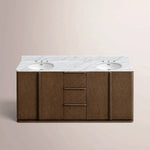 Liromelle Double Vanity — BROWN OAK / CARRARA / OVAL