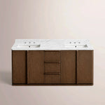 Liromelle Double Vanity — BROWN OAK / CARRARA / RECTANGLE