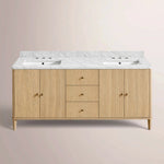 Luvoriel Reeded Double Vanity — GREIGE OAK / CARRARA / RECTANGLE