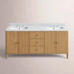 Luvoriel Reeded Double Vanity — LIGHT OAK / CARRARA / RECTANGLE