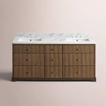 Celorin Reeded Double Vanity — BROWN OAK / CARRARA / RECTANGLE