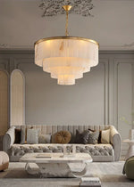 Rectangular Alabaster Tiered Round Chandelier