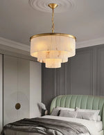 Rectangular Alabaster Tiered Round Chandelier
