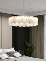 Modern Alabaster Celestial Round Chandelier