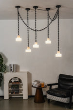 Alabaster Cylindrical Cluster Chain Chandelier