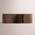 Sopravelle Emperador Media Console — BROWN OAK / BROWN MARBLE / 4-DOOR LOW CONSOLE 96”