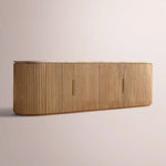 Sopravelle Emperador Media Console — NATURAL OAK / GOLD MARBLE / 4-DOOR LOW CONSOLE 96”