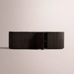 Sopravelle Emperador Media Console — BLACK OAK / BLACK MARBLE / 4-DOOR LOW CONSOLE 84“