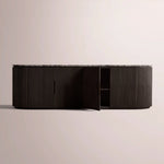 Sopravelle Emperador Media Console — BLACK OAK / BLACK MARBLE / 4-DOOR LOW CONSOLE 96”