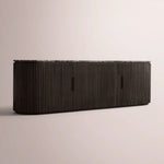 Sopravelle Emperador Media Console — BLACK OAK / BLACK MARBLE / 4-DOOR LOW CONSOLE 96”
