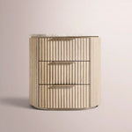 Sopravelle Emperador Closed Bedside Table — WHITEWASHED OAK / WHITE MARBLE