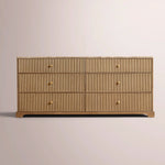 Celorin Emperador Reeded Drawer Dresser — NATURAL OAK-GOLD MARBLE / 6-DRAWER DRESSER