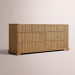Celorin Emperador Reeded Drawer Dresser — NATURAL OAK-GOLD MARBLE / 6-DRAWER DRESSER