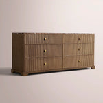 Celorin Emperador Reeded Drawer Dresser — BROWN OAK-BROWN MARBLE / 6-DRAWER DRESSER