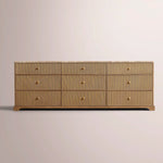 Celorin Emperador Reeded Drawer Dresser — NATURAL OAK-GOLD MARBLE / 9-DRAWER DRESSER