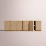 Liromelle Emperador Media Console — LIGHT BRUSHED OAK / CREMA EMPERADOR MARBLE / 6-DOOR 96