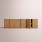 Liromelle Emperador Media Console — NATURAL BRUSHED OAK / GOLD EMPERADOR MARBLE / 6-DOOR 96
