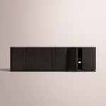 Liromelle Emperador Media Console — BLACK OAK-BLACK MARBLE / 6-DOOR 96