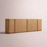 Liromelle Emperador Media Console — NATURAL BRUSHED OAK / GOLD EMPERADOR MARBLE / 6-DOOR 96