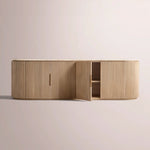 Sopravelle Emperador Media Console — LIGHT OAK / CREMAR MARBLE / 4-DOOR LOW CONSOLE 96”