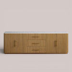 Favera Plinth Sideboard with Drawers — HONEY / CARRARA