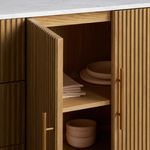 Favera Plinth Sideboard with Drawers — HONEY / CARRARA