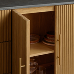 Favera Plinth Sideboard with Drawers — HONEY / BLUESTONE