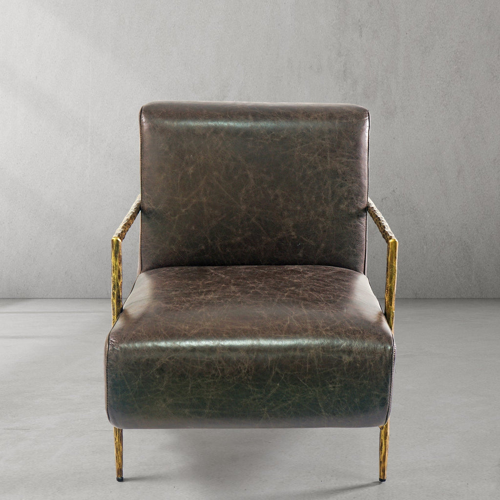 Axton Forge Genuine Brown Leather Accent Chair For Living Room