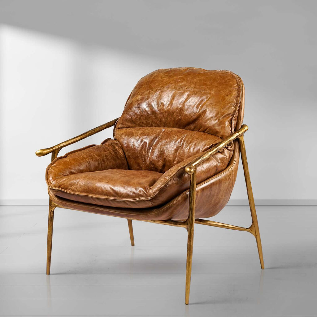 Axton Forge Brown Leather Accent Chairs For Living Reading Room