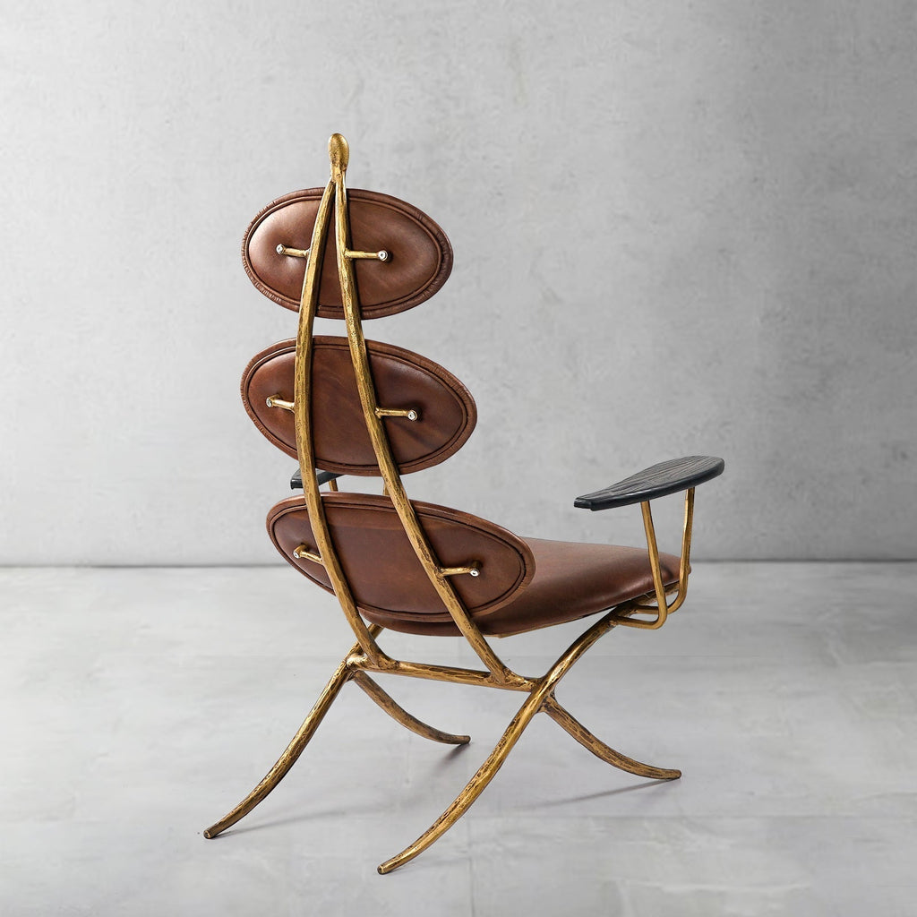 Axton Forge High Back Brown Leather Lounge Accent Chair for Bedroom