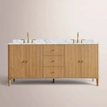 Luvoriel Reeded Double Vanity — LIGHT OAK / CARRARA / OVAL