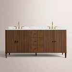 Luvoriel Reeded Double Vanity — BROWN OAK / CARRARA / OVAL