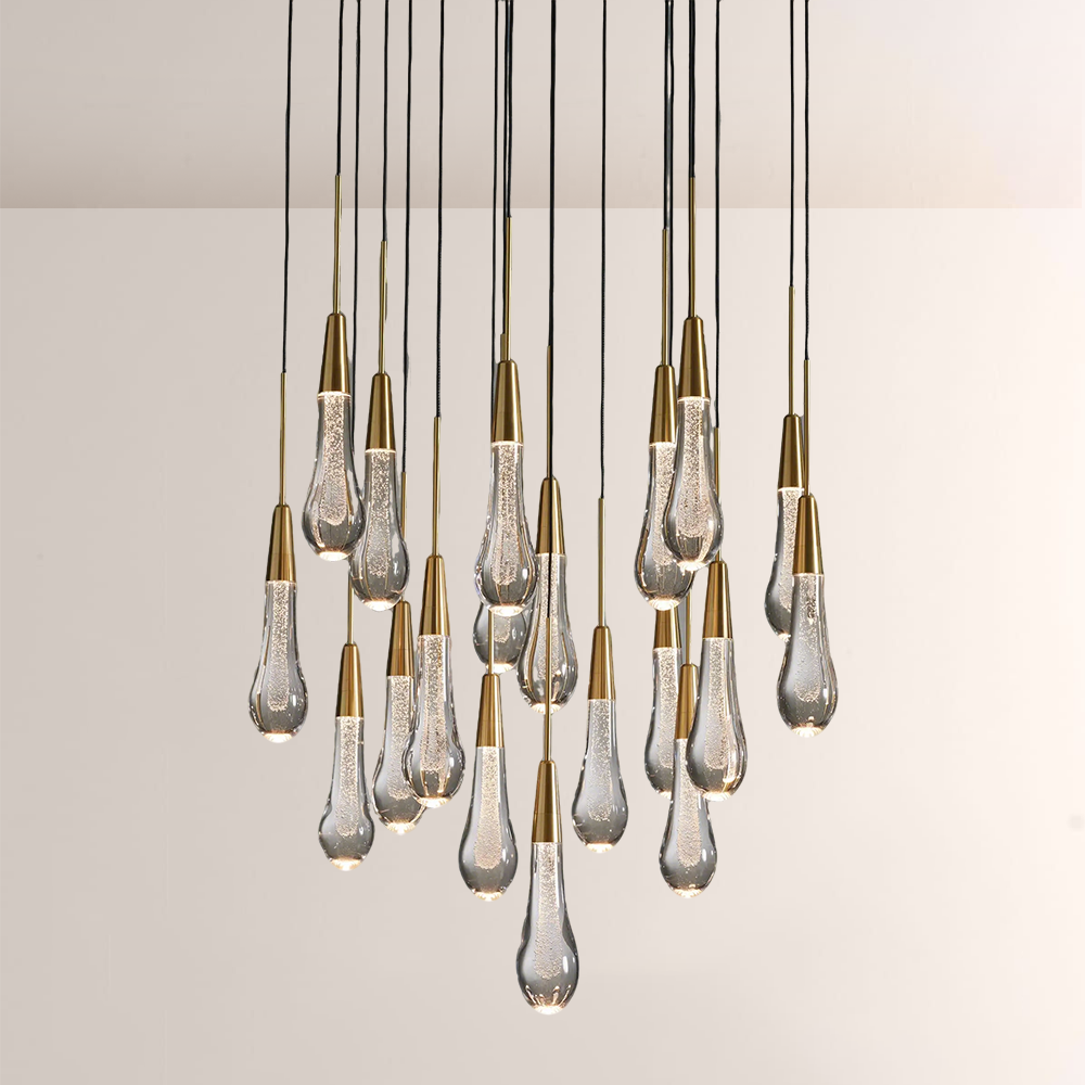 Raindrop Glass Round Solitaire Chandelier -kimoylights