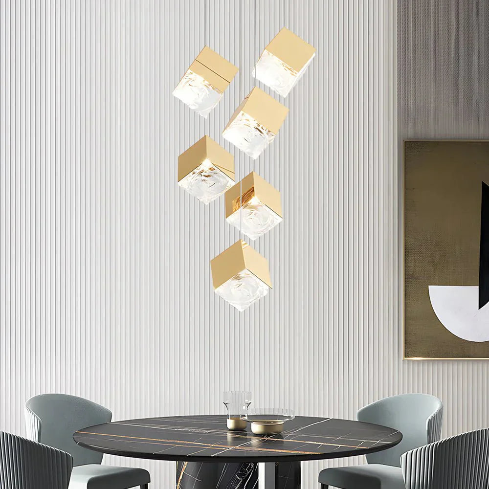 1/3/6/9-Light Multi Glass Ice Cube Metallic Staircase Chandelier