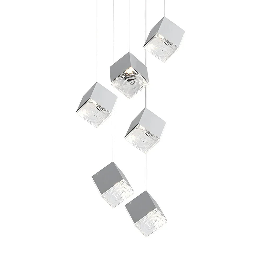 1/3/6/9-Light Multi Glass Ice Cube Metallic Staircase Chandelier