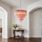 Venetian Handblown Tube Glass Chandelier 33.4" Pink