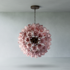 Venetian Handblown Tube Glass Chandelier 25.6" Pink 48 Tubes