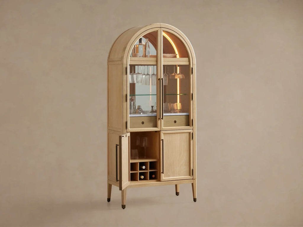 Haven Oak Liquor Cabinet 36”W