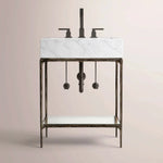 Caloria Powder Washstand — FORGED BRONZE / CARRARA / OVAL