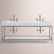 Caloria Double Washstand — FORGED PEWTER / Italian Carrara marble / OVAL-72