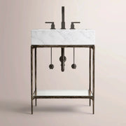 Caloria Powder Washstand — FORGED BRONZE / CARRARA / RECTANGLE