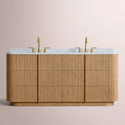 Ethoria Double Vanity — NATURAL OAK / CARRARA / RECTANGLE